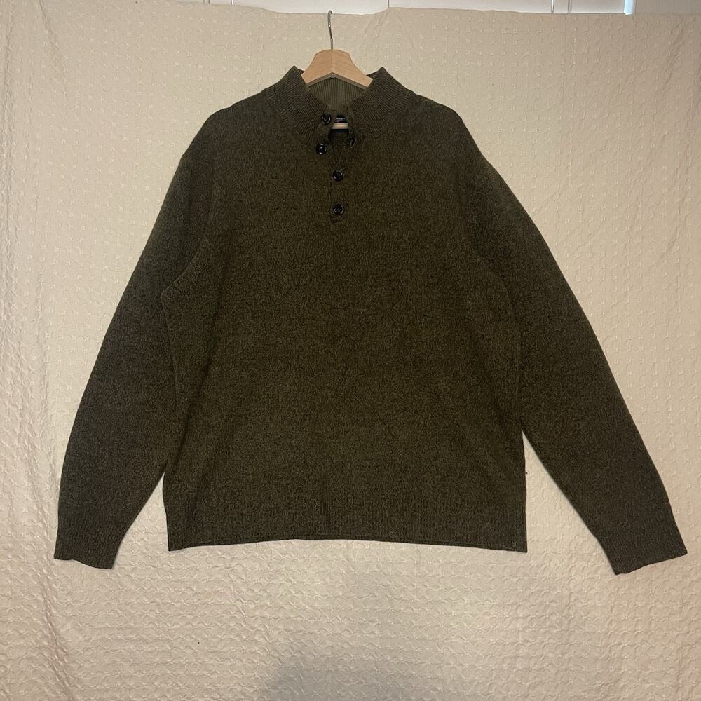 Bowen and Wright Green Sweater 100% Lambs Wool Quarter Button Up Classic XL